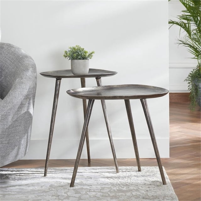 Pemberly Row Tables d'Appoint Gigognes en Métal, Fini Métal Argenté