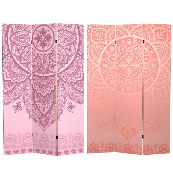 Oriental Furniture 6 ft. Tall Double Sided Pink Mandalas Canvas Room Divider