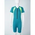 thumbnail image 4 of LiiYii Kids Girls One-piece Short Sleeves Zippered Shorty Rash Guard Wetsuit Swimsuit Swimwear Sky Blue 14, 4 of 7