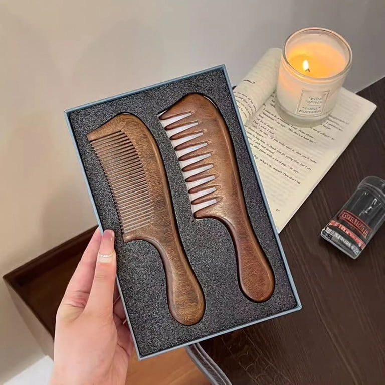 Walnut Wood Hair Comb Wide Tooth Detangling Brush for Curly  display picture 2