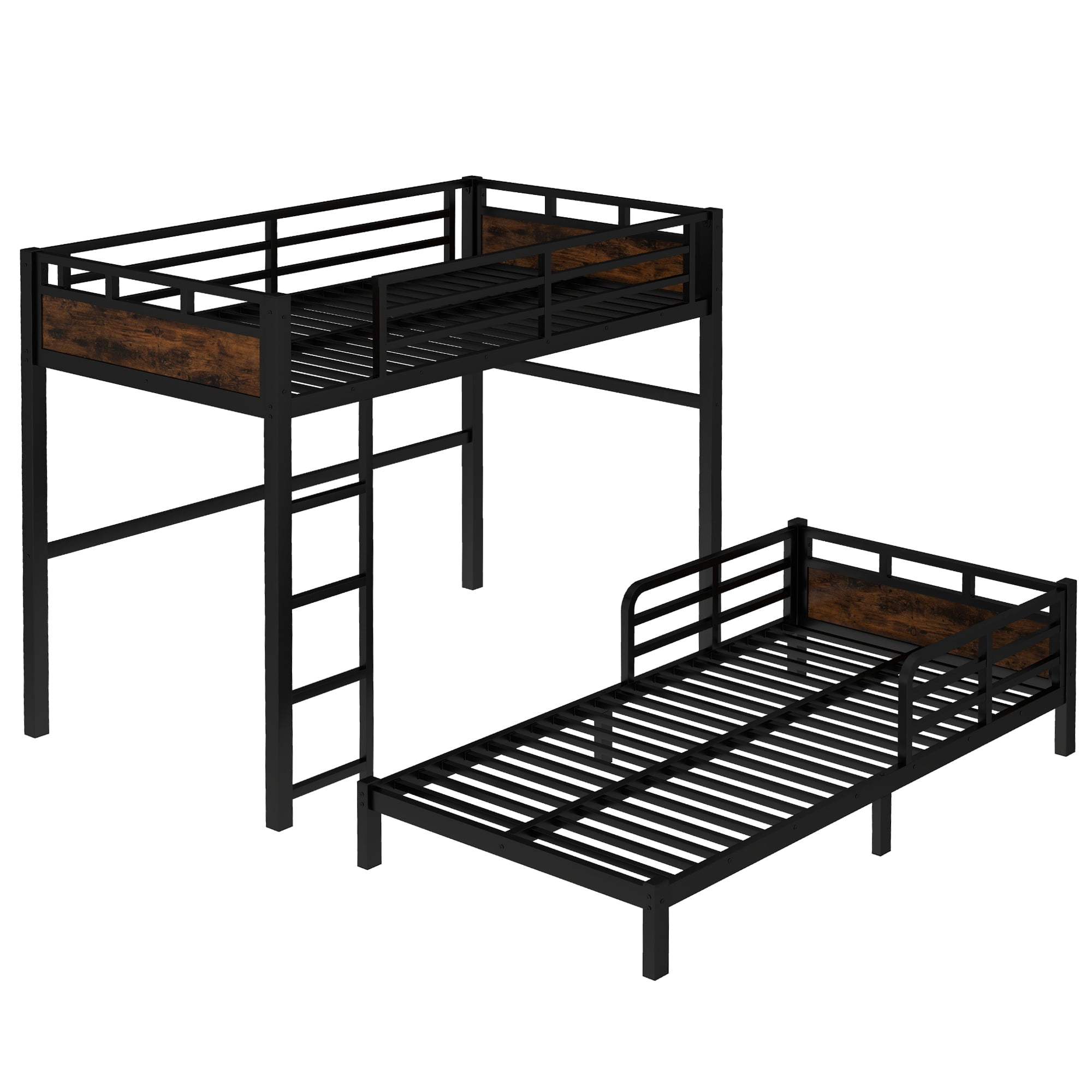 Leumius Twin XL Over Twin XL Metal Bunk Bed with Guardrails, Noise-free & Under-Bed Storage,Metal Loft Bed and Metal Platform Beds,Black
