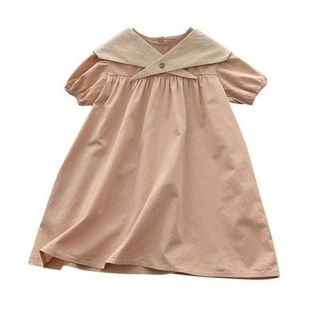 

JDEFEG Girls Sweaters Toddler Kids Baby Girls Solid Dress Short Sleeve A Line Ruffle Summer Sundress Princess Dresses Dress Shirt for Girls Size 10 12 Cotton Blend Coffee 100
