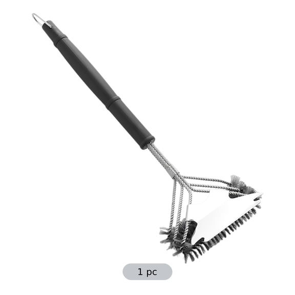BBQ Grill Brush, 17.5 in / 44.5 cm Triple-Layer Stainless Steel Wire Brush with Scraper, Triangle Scrubber for Cleaning Grill Grates, PP Handle, Scrubber for Heavy Duty Bristle Free BBQ