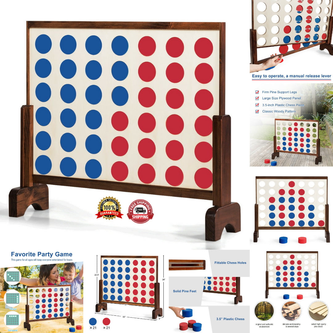 Wooden Classic 4 Board Family Games,Four in a Row Game,Travel Board Game Fun 