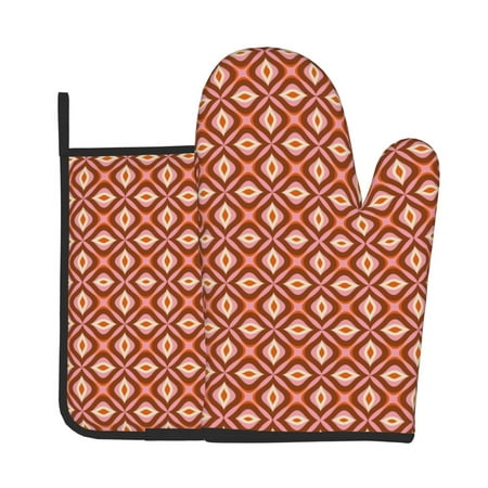 

Vsdgher 70s Retro Style Oven Mitts and Pot Holders 2 pcs Set High Heat Resistant Kitchen Oven Glove for Baking and Cooking