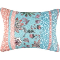 Barefoot Bungalow Audrey Finely Stitched Reversible Quilted Pillow Sham, Standard 20x26-inch, Turquoise