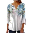 thumbnail image 2 of Ayolanni Women 3/4 Sleeve Graphic Tunic Tops Trendy 2023 Summer Casual v Neck Empire Waist t-Shirt Blouse, 2 of 5