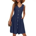 thumbnail image 2 of Women Eyelet Beach Dress: V-Neck Button-Down Sundress with Pockets, Lightweight Knee Length Sleeveless Summer Dress, 2 of 9