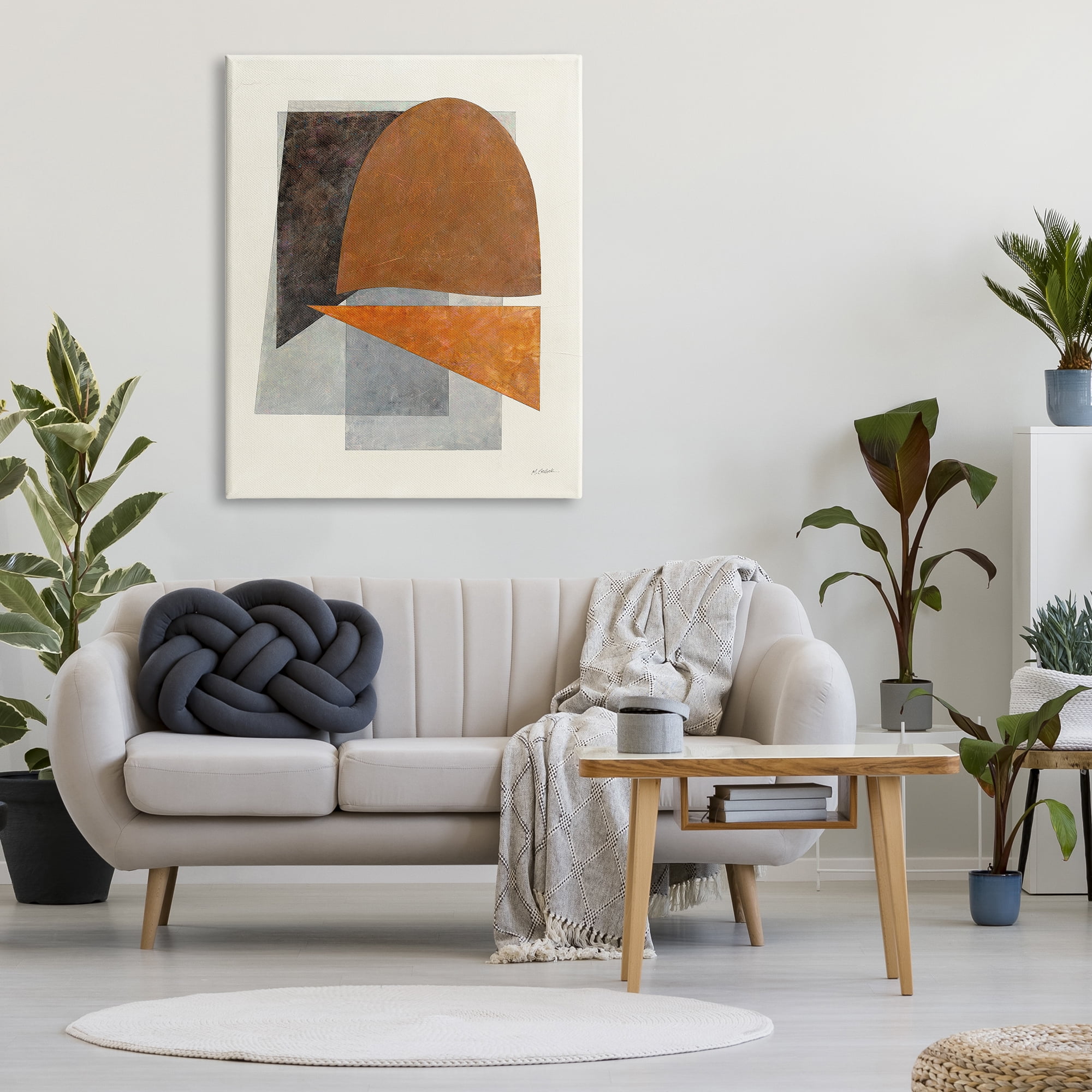 Stupell Industries Muted Geometric Abstraction Abstract Painting Gallery Wrapped Canvas Art Print Wall Art, 36 x 48