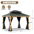 thumbnail image 4 of COOS BAY 11 ft. x 13 ft. Wooden Frame Black Hard Top Double Roof Gazebo with Ceiling Hook, Mosquito Netting for Patios, Gardens, Lawns, and Backyards, 4 of 9