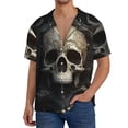 thumbnail image 3 of Honeii 's Gold Pattern Skull for men's short-sleeved button-up collared shirt featuring a pocket, perfect for beach vacations, and travel adventures., 3 of 5