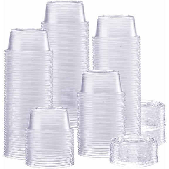 GUSTO 2 oz Jello Shot Cups with Lids, 200 Sets Clear Plastic Condiment Cups for Sauces, Dressings & Food Samples