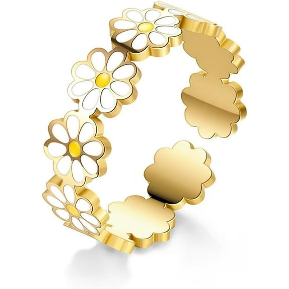Cute Daisy Flower Adjustable Stacking Ring for Women Stainless Steel Dainty Sunflower Expandable Wedding Statement Finger Band Rings Comfort Fit Engagement Delicate Everyday Jewelry Birthday Gift