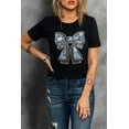 thumbnail image 7 of Women's Black Rhinestone Bowknot Crew Neck Graphic T-Shirt | [ZhiHiMeRi] | (US 20-22)2XL, 7 of 7
