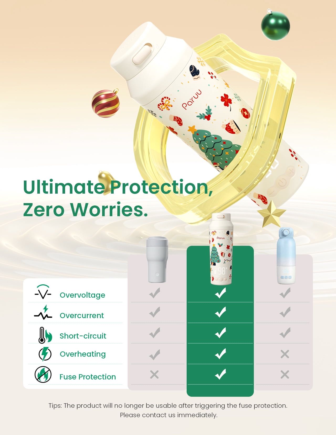 Paruu Portable Bottle Warmer for Travel, Easy-Clean Wide Mouth, Portable Milk Warmer with Fast Heating, 7-Temp Control,12oz