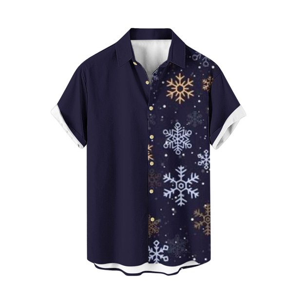 Mens Manga Corta Botón Abajo Camisas, Cuello de Vuelta Navidad Impresa Blusa, Top de Moda Casual