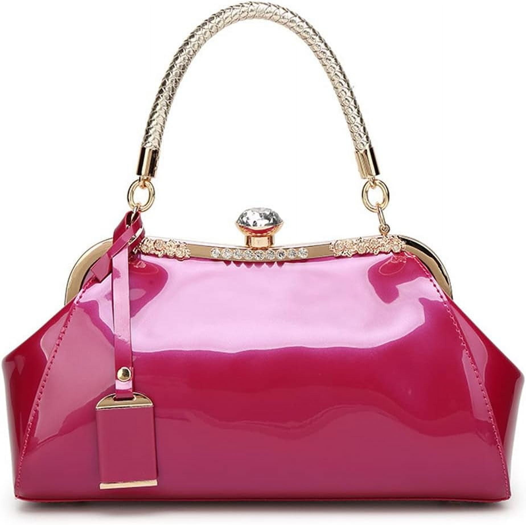 HMSHA Women Retro Top Handle Handbag Kiss Lock Shoulder Bag Clutch Purse with Adjustable Strap Evening Crossbody Wallet