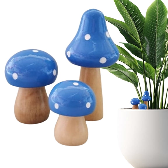 Tanuke Wooden Mushroom Decor Exquisite Craft Home Office Desktop Ornament for Art Lovers, 3Pcs for Bedroom Study Room Coffee Shop (Blue)