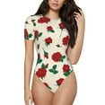 thumbnail image 2 of Goofa Rose Flowers Printed Women Rash Guard Short Sleeve,Tummy control Swimsuit Surfing Swimsuit Bathing Suit One Piece Swimsuit UPF 50-Small, 2 of 9
