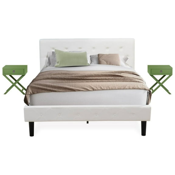 East West Furniture Nolan 3-Piece Wooden Queen Bedroom Set in White/Clover Green