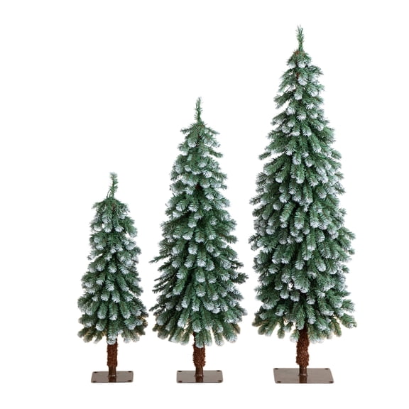 Nearly Natural 3ft. 4ft. 5ft. Pre-Lit Frosted Artificial Christmas Tree Set with Warm LED Lights - Set of 3