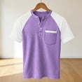 thumbnail image 4 of Mens Shirts Raglan Short Sleeve Button Tops Summer Casual Loose Fitting Color Block Knit Tee Shirts with Pocket, 4 of 7