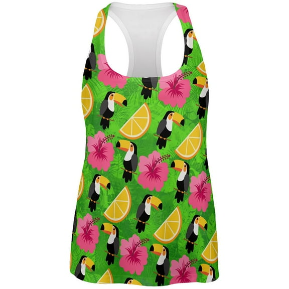 Tropical Vacation Toucan Pattern All Over Womens Work Out Tank Top Multi LG
