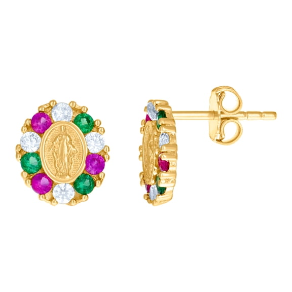 14k Yellow Gold Womens Cubic Zirconia Guadalupe Religious Stud Earrings 10.2x8.8mm Wide Stud Earring for Women