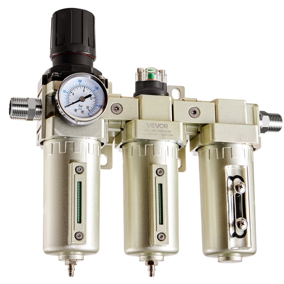 VEVOR Air Compressor Filter Regulator, 1/2" NPT 3-Stage 5μm & 0.3μm & 0.1μm Air Drying System with Micron Filter and Desiccant Dryer, Manual Drain Air Compressor Water Separator 175PSI Max Pressure