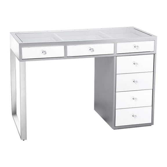 Impressions Vanity Mini SlayStation Kylie 1.0 Vanity Table with Drawers (Silver Mirrored)