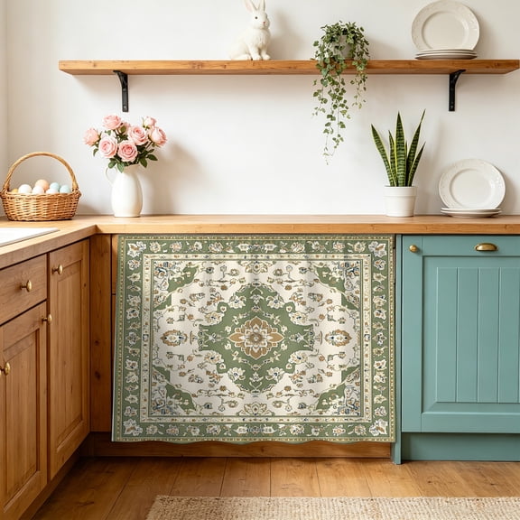 Sage Green Small Sink Skirt 10"Wx11"L,Dustproof Under Sink Curtain with Self Adhesive Tape,Southwest Tribal Antique Boho-Chic Farmhouse Cabinet Curtain Cover for Bathroom Vanity,Kitchen Storage Shelf