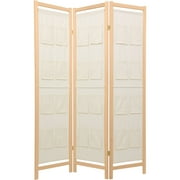 Oriental Furniture 6 Ft Tall Pockets Shoji Screen, 3 panel, natural color
