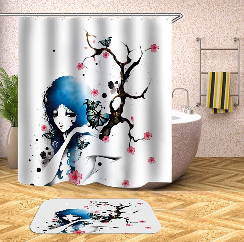 Cartoon girl Shower Curtain , Bathroom Decor , Shower Curtains floor