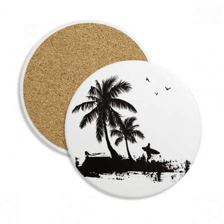 

Beach Coconut Tree Illustration Pattern Coaster Cup Mug Tabletop Protection Absorbent Stone