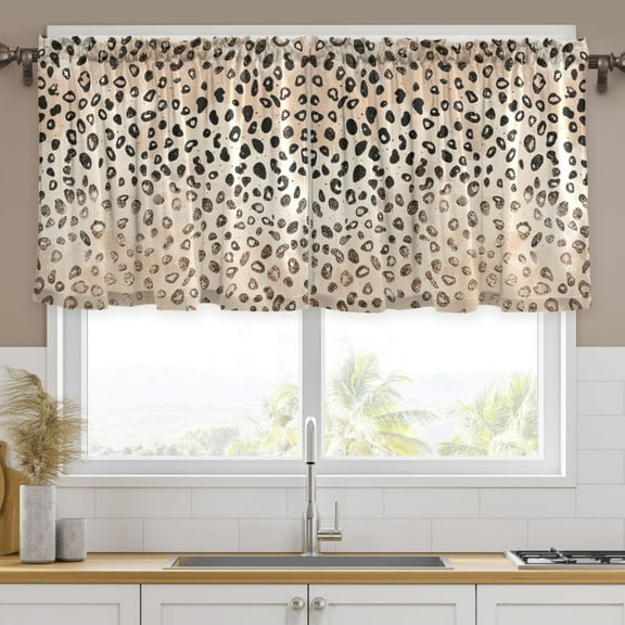 Ryvnso Plain Cheetah Glitter Print Curtains Sets Short Curtain Rod Pocket Half Window Cafe Farmhouse Tier 2 Panels 57"W x 24"L