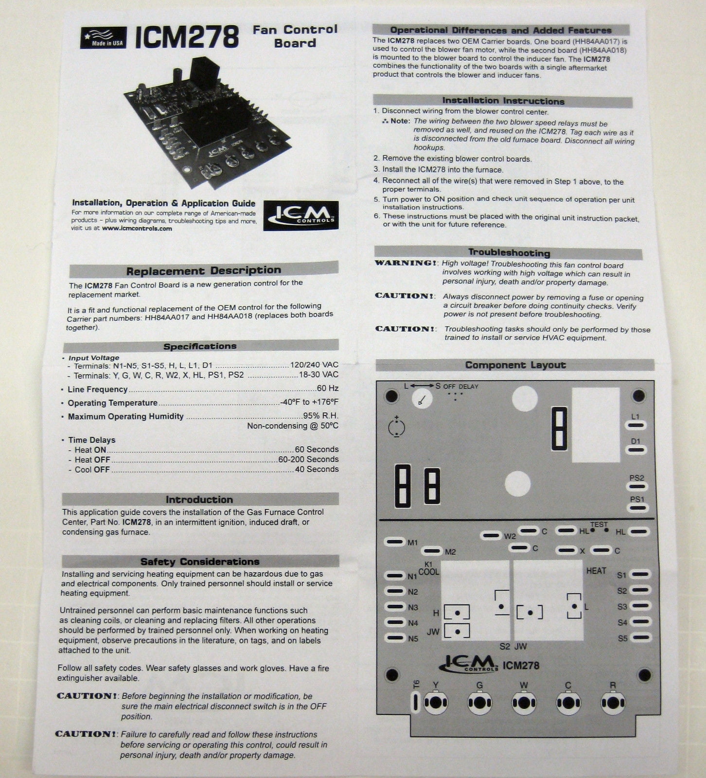 ICM Controls ICM278 Replacement Fan Blower Control For Carrier HH84AA017 and HH84AA018 - Walmart.com