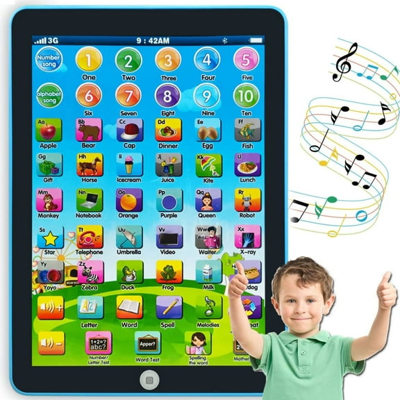 Kids Learning Pad,Kids Learning Tablet,Interactive Toddler Toys with Words Numbers Alphabets Music,Electronic Educational Toy for Preschool Boys & Girls 3-8 Years Old (Blue)