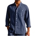 thumbnail image 2 of Blusa y camisa de manga larga con cuello alto para hombre, camisa transpirable con bolsillo y estampado a rayas de cuello alto de moda, de poliéster., 2 of 5