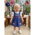 thumbnail image 4 of Cenuakty Toddler Newborn 3M 6M 12M 18M Girls 4th of July Outfit Ruffled Short Sleeves Rompers and Letter Flag Embroidery Overalls Dress Set Cute Clothes, 4 of 9