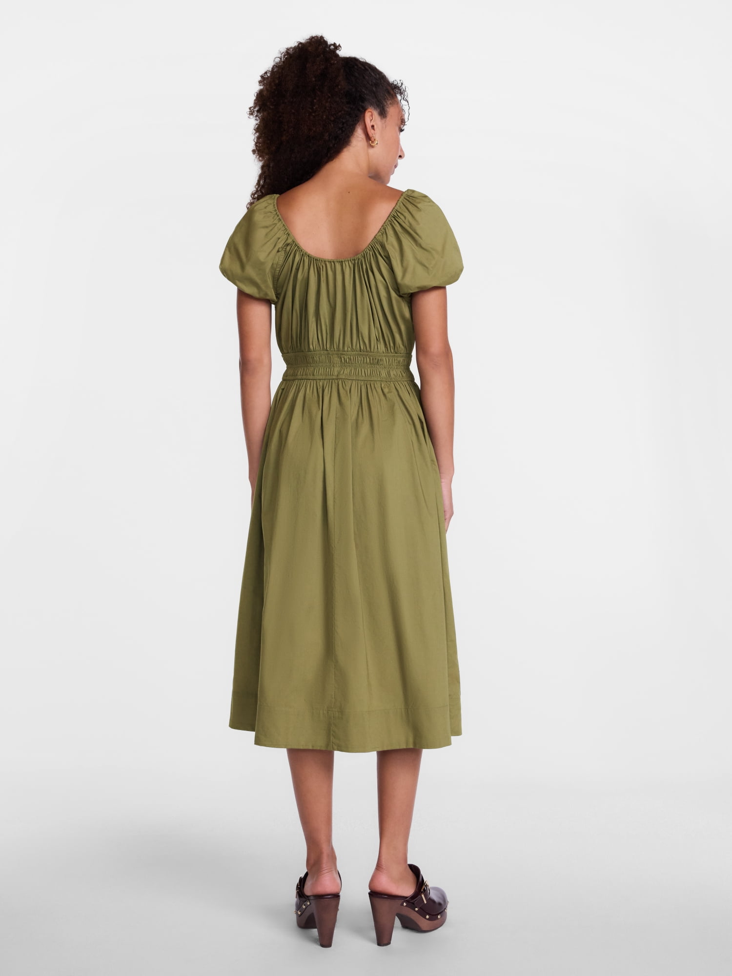 Scenario Women's and Women's Plus Smocked Waist Peasant Midi Dress with Puff Sleeves, Sizes XS-4X