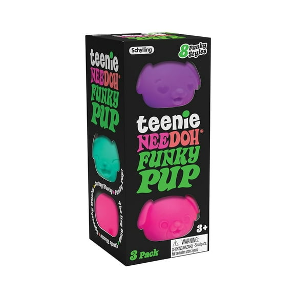 Schylling NeeDoh Teenie Funky Pups - Sensory Fidget Toy - 3 Mini Groovy Globs in Assorted Colors - Ages 3 to Adult (Pack of 1)