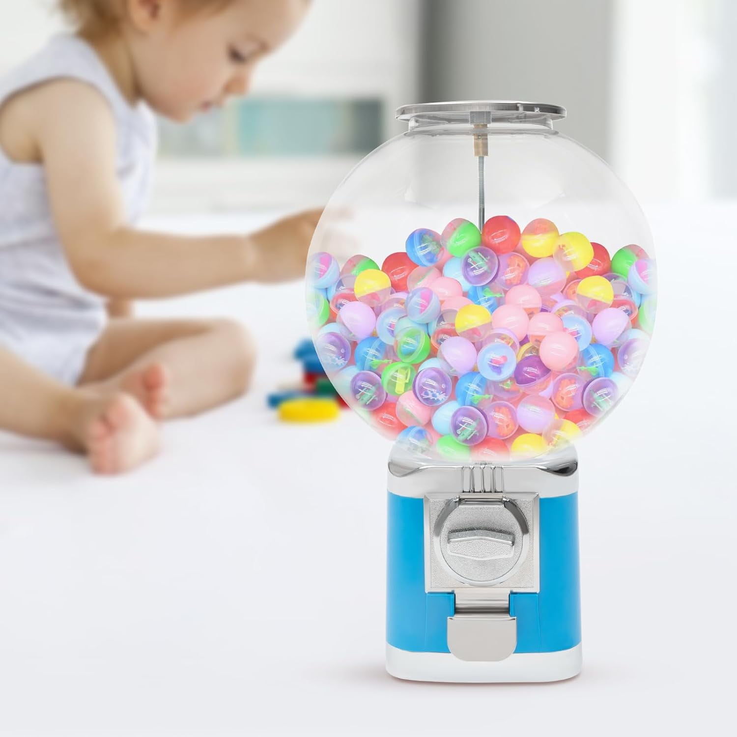 Vending Machine,1.26in Big Bubble Gumball Dispenser Machine w/Key,Classic Bubble Capsule Toys Candy Dispenser Vending Machine Gumball Machine for Game, Retail Stores (Sky Blue)