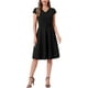 thumbnail image 1 of Vestidos de cóctel INSPIRE CHIC para mujer, con cinturón, escote en V, mangas cortas, vestido fluido en línea A, talla XS, color negro, 1 of 6