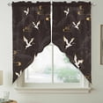 thumbnail image 2 of Japanese Style Swag Valances for Windows, Kitchen Curtains 36 Inch Length 2 Panels Set, Vintage Cranes Ocean Wave Black Grey Short Curtains for Small Windows Rod Pocket Cafe Curtains Drapes 28"x36", 2 of 8