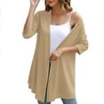 thumbnail image 1 of Womens Open Front Long Cardigans 3/4 Sleeve Flowy Lightweight Cardigan Tops Draped Ruffle Soft Outwear Blouse Beige, S, 1 of 7