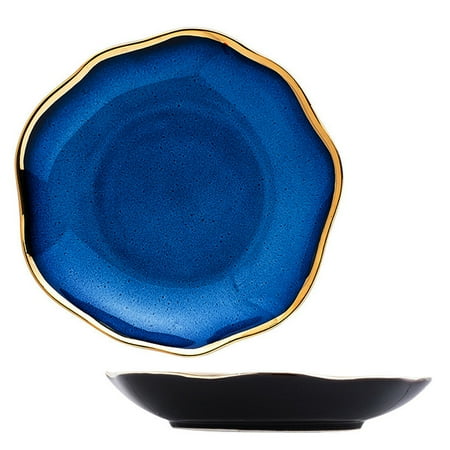 

Qeeadeea Ceramic Soup Plate Set Of 2 Stackable Pasta Salad Bowls Blue Kitchen Serving Salad Plates-20cm 8 -blue and gold