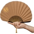 thumbnail image 1 of Shell Shaped Handheld Folding Fan Cotton Linen Portable Decorative Fan for Wedding Outdoor Party Favors, 1 of 5