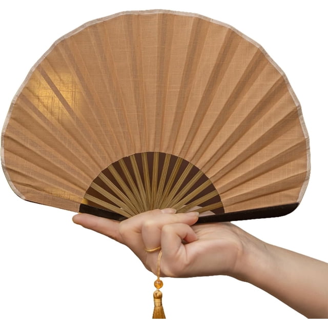 Shell Shaped Handheld Folding Fan Cotton Linen Portable Decorative Fan for Wedding Outdoor Party Favors