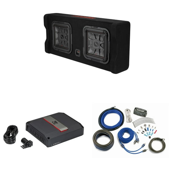 Kicker 49DL7TDF122 Dual Down Firing L7 Thin 12" Enclosure with LX8501 Mono Amplifier including Wiring Kit and Bass Knob Bundle