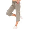 thumbnail image 4 of Capri Pants Women's Summer Solid Color Pocket Drawstring Slacks Capri Pants Pocket Cargo Pants Solid Mid Calf Khaki XXL, 4 of 7
